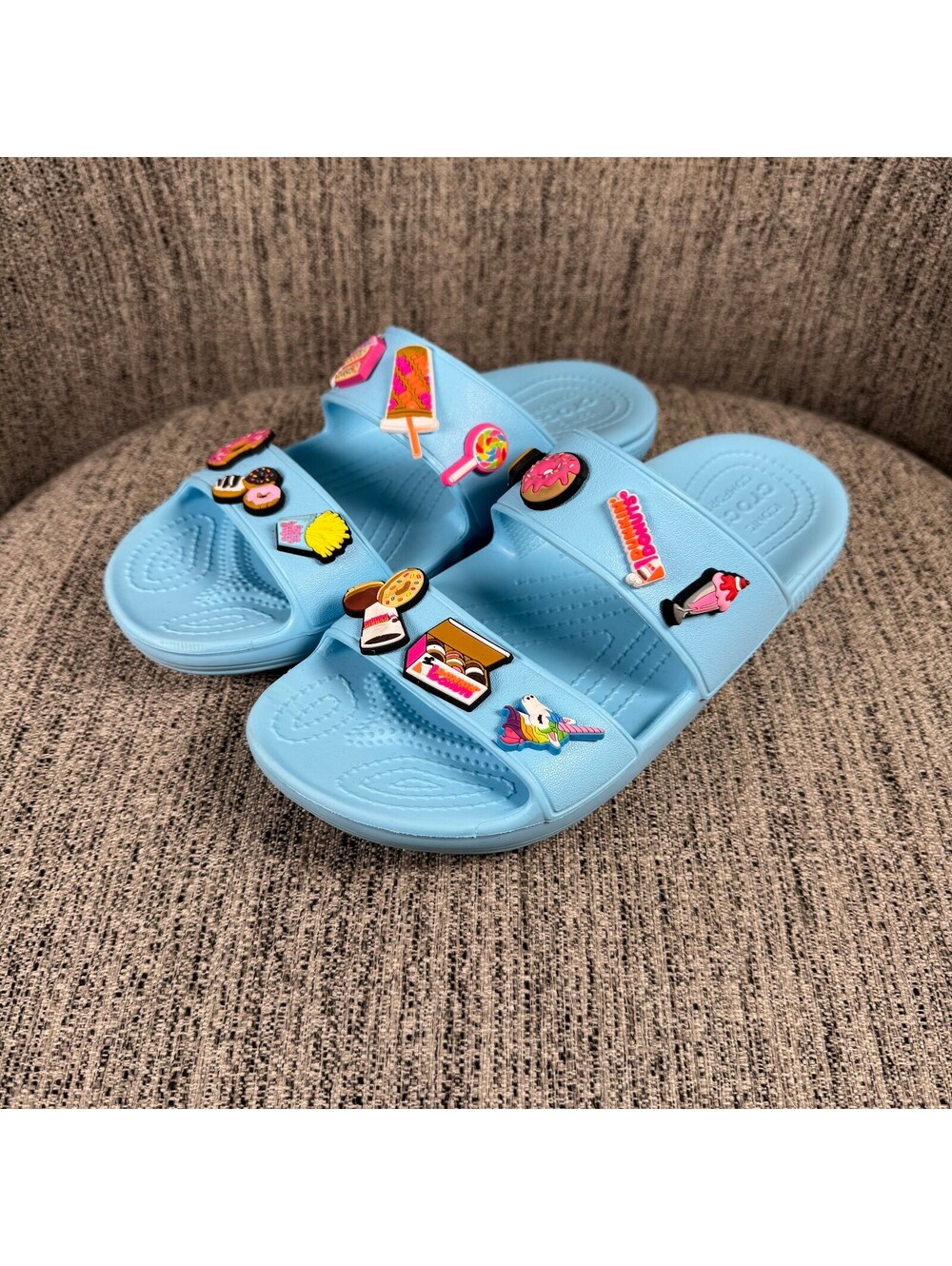 Crocs Dunkin Donuts Jibbits Light Blue Slide Sandals Slides Size J6 W8 M6